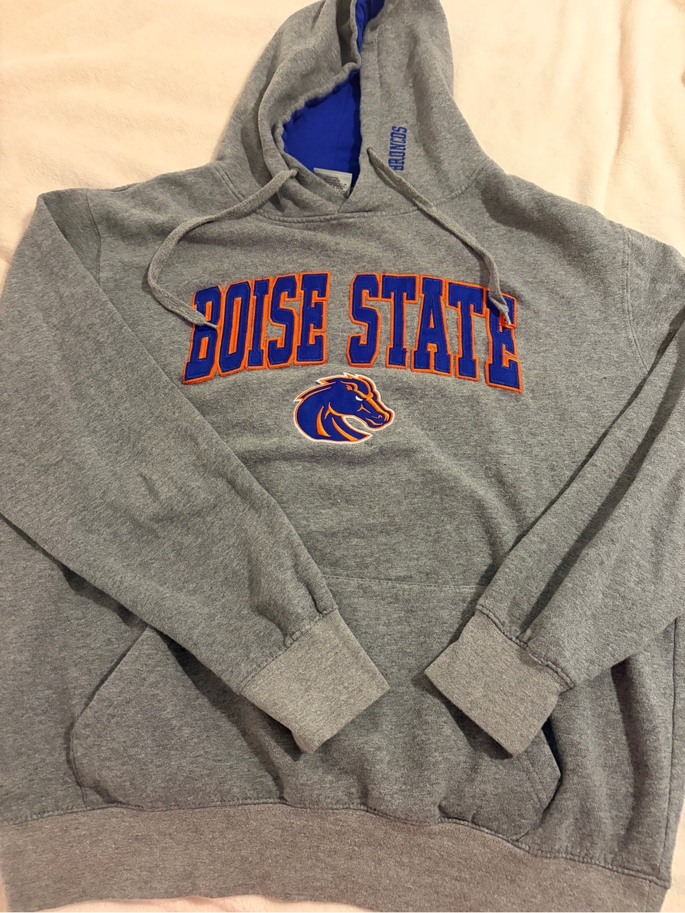 Boise State Gray Hoodie Sweatshirt with Blue & Orange Logo 🧡💙